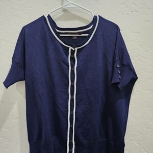 Gloria Vanderbilt Navy Short Sleeve Cardigan with White Stripes